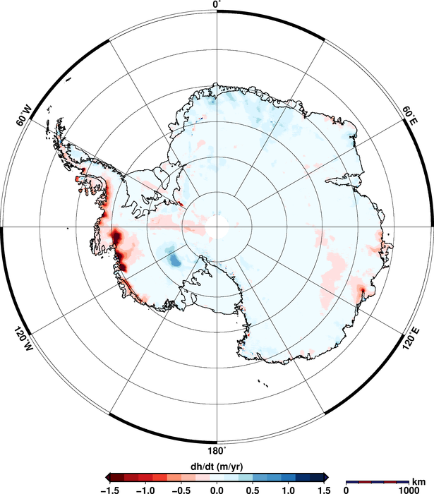 Antarctic ice-sheet change Copyright Helm et al., The Cryosphere, 2014